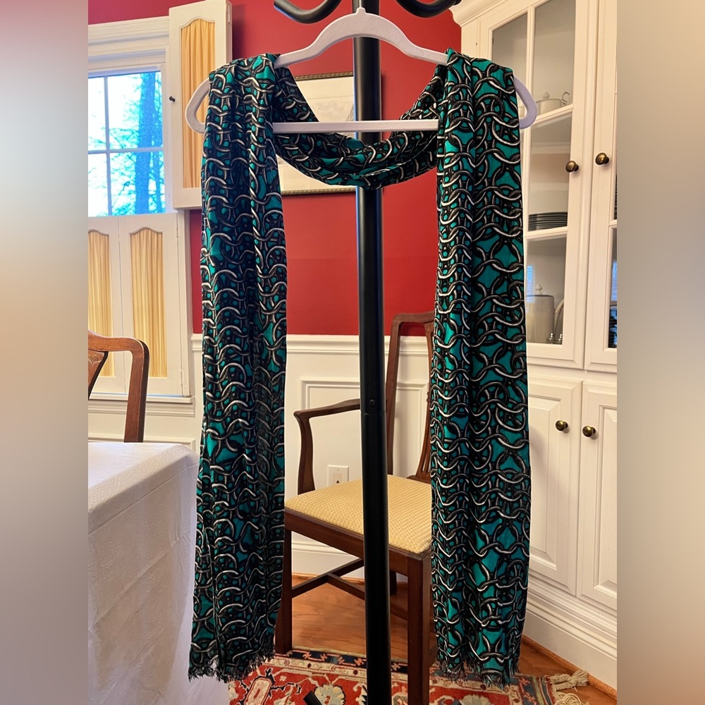 Tarnish Teal and Black Patterned Scarf